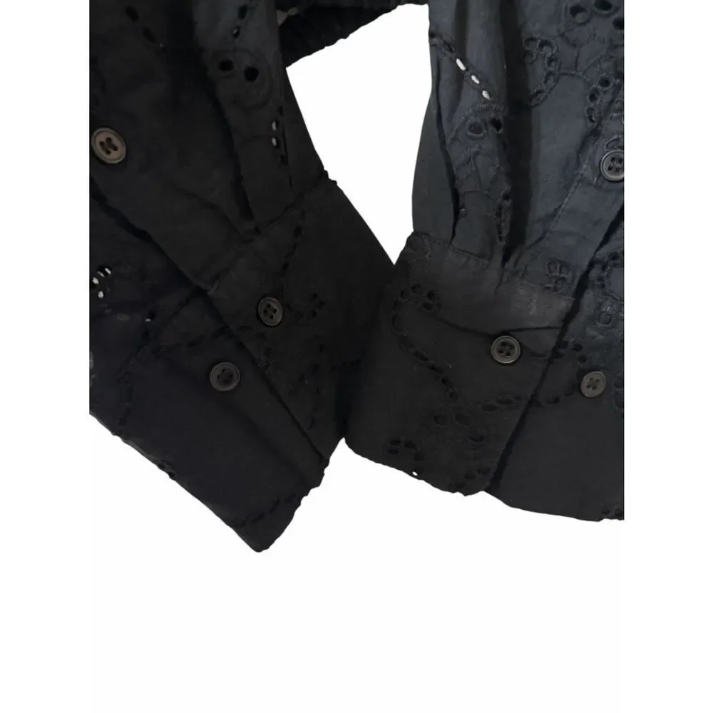 Zara Black Embroidery Eyelet Crop Button Down Top(Size XS)